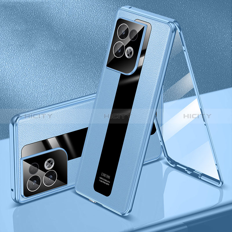 Custodia Lusso Alluminio Cover 360 Gradi P01 per Oppo Reno9 Pro+ Plus 5G Blu