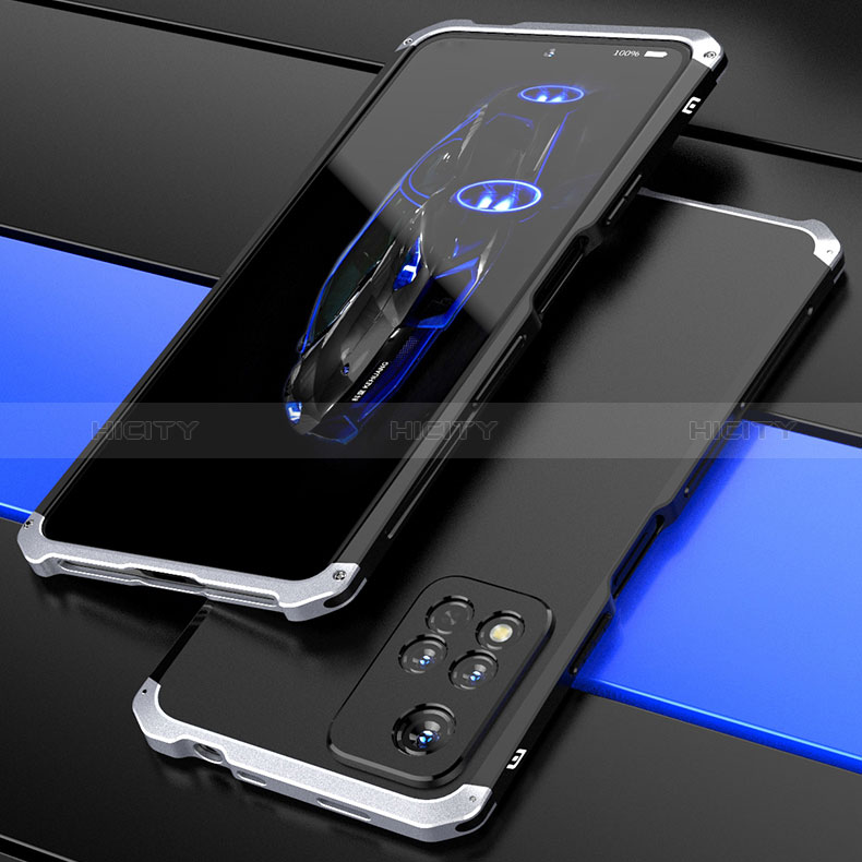 Custodia Lusso Alluminio Cover 360 Gradi P01 per Xiaomi Mi 11i 5G (2022) Argento e Nero