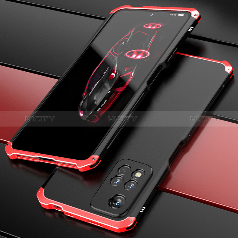 Custodia Lusso Alluminio Cover 360 Gradi P01 per Xiaomi Mi 11i 5G (2022) Rosso e Nero