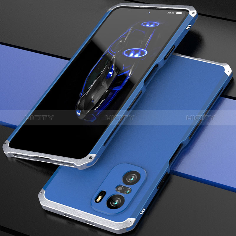 Custodia Lusso Alluminio Cover 360 Gradi P01 per Xiaomi Mi 11i 5G Argento e Blu