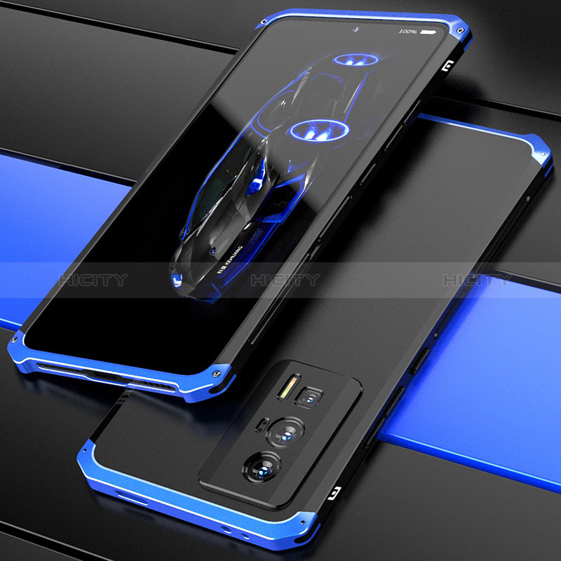 Custodia Lusso Alluminio Cover 360 Gradi P01 per Xiaomi Redmi K60 Pro 5G Blu e Nero