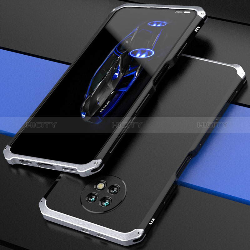 Custodia Lusso Alluminio Cover 360 Gradi P01 per Xiaomi Redmi Note 9 5G Argento e Nero