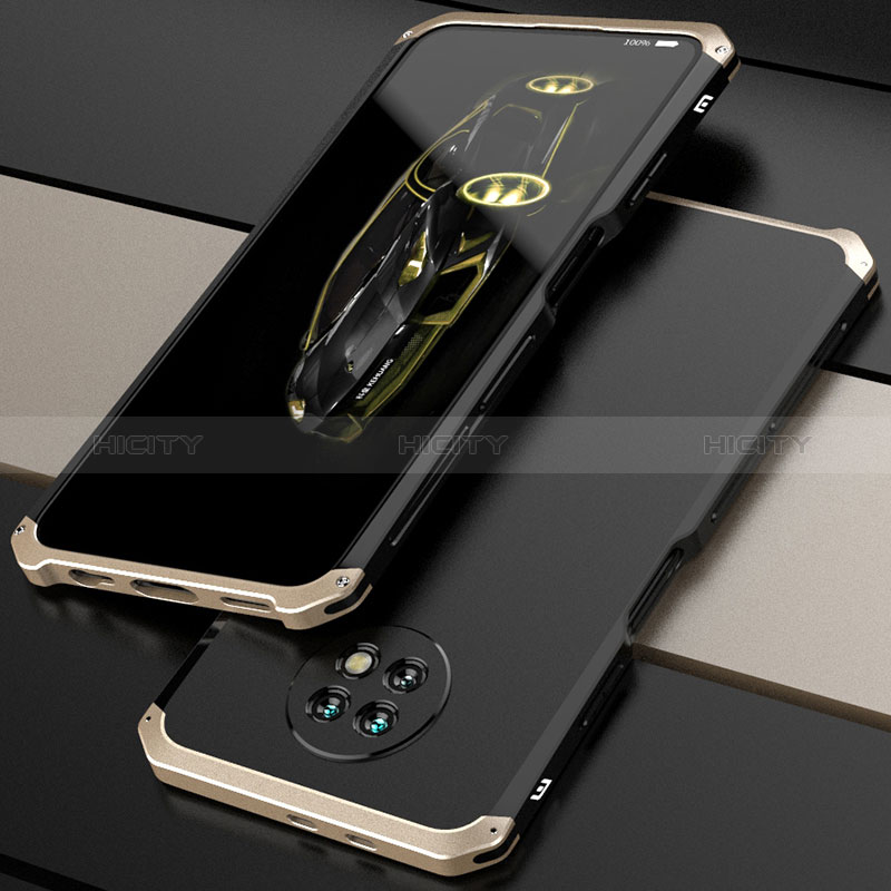 Custodia Lusso Alluminio Cover 360 Gradi P01 per Xiaomi Redmi Note 9 5G Oro e Nero