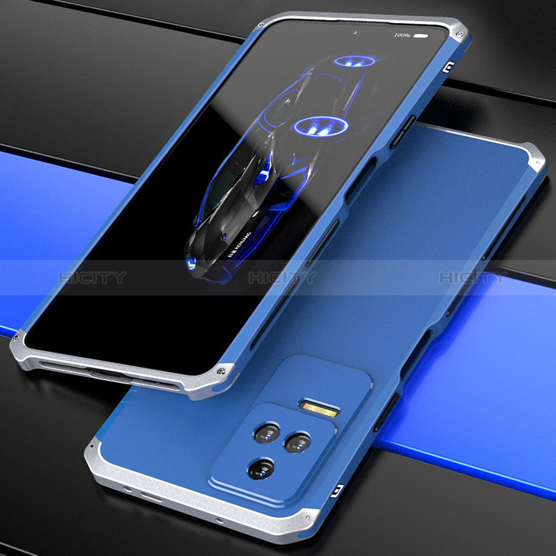 Custodia Lusso Alluminio Cover 360 Gradi P02 per Xiaomi Redmi K50 5G Argento e Blu