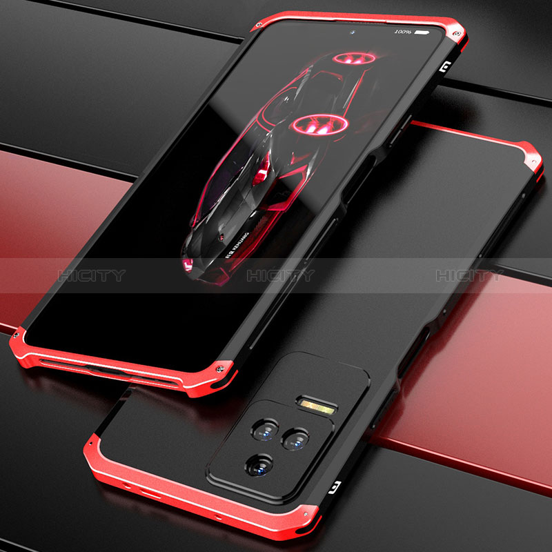 Custodia Lusso Alluminio Cover 360 Gradi P02 per Xiaomi Redmi K50 5G Rosso e Nero