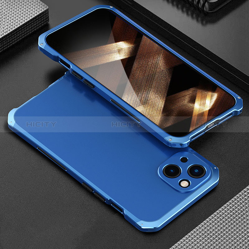 Custodia Lusso Alluminio Cover 360 Gradi per Apple iPhone 15 Blu