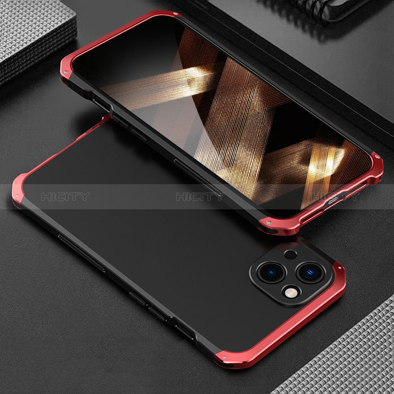 Custodia Lusso Alluminio Cover 360 Gradi per Apple iPhone 15 Plus Rosso e Nero