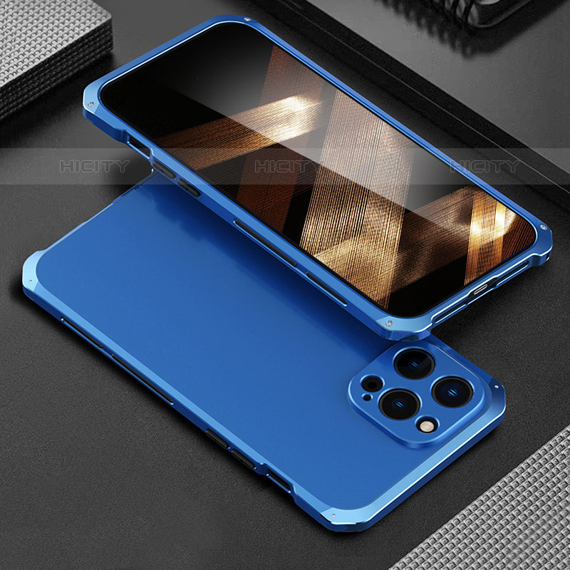 Custodia Lusso Alluminio Cover 360 Gradi per Apple iPhone 15 Pro Blu