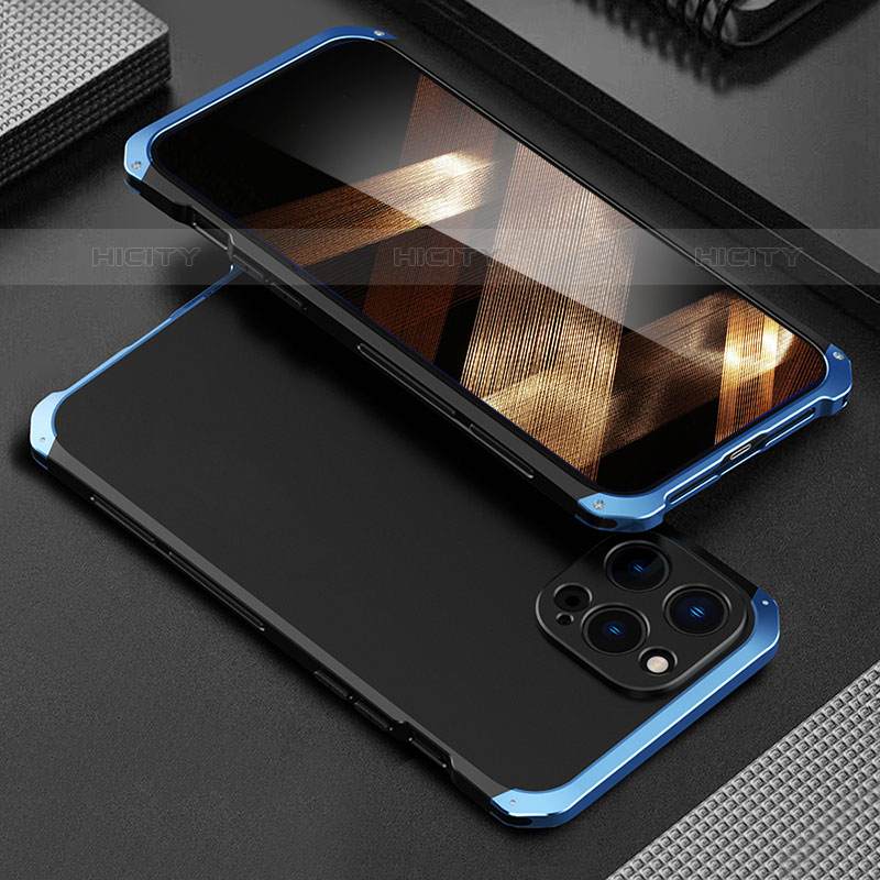 Custodia Lusso Alluminio Cover 360 Gradi per Apple iPhone 16 Pro Blu e Nero