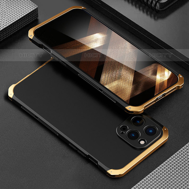 Custodia Lusso Alluminio Cover 360 Gradi per Apple iPhone 16 Pro Max Oro e Nero