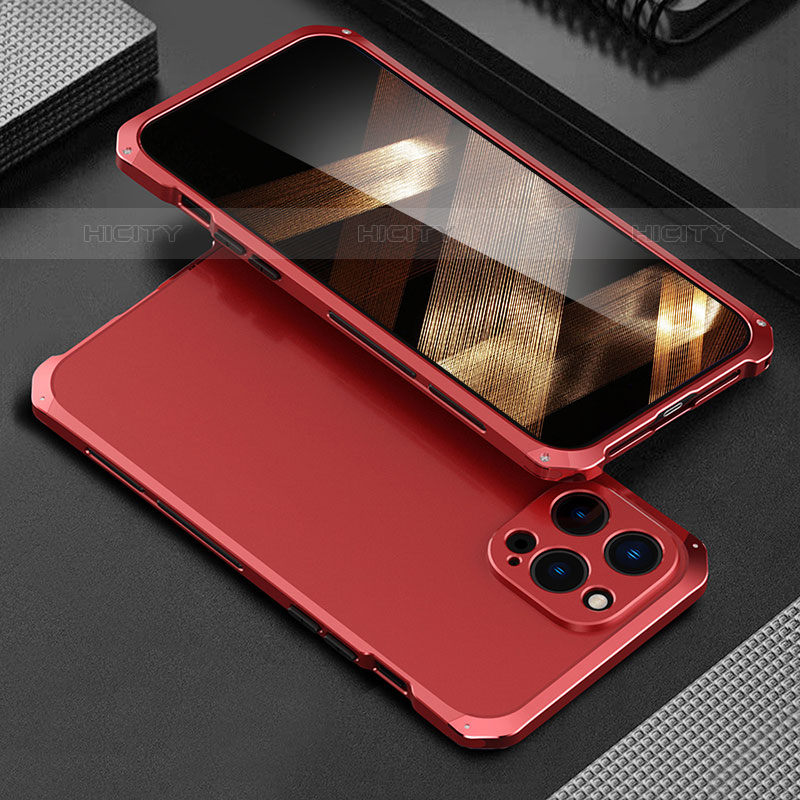 Custodia Lusso Alluminio Cover 360 Gradi per Apple iPhone 16 Pro Max Rosso