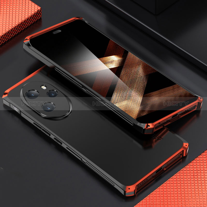 Custodia Lusso Alluminio Cover 360 Gradi per Huawei Honor 100 Pro 5G Rosso e Nero