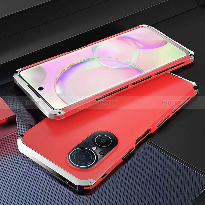 Custodia Lusso Alluminio Cover 360 Gradi per Huawei Honor 50 SE 5G Argento e Rosso