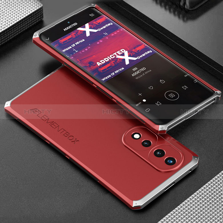 Custodia Lusso Alluminio Cover 360 Gradi per Huawei Honor 70 5G Argento e Rosso