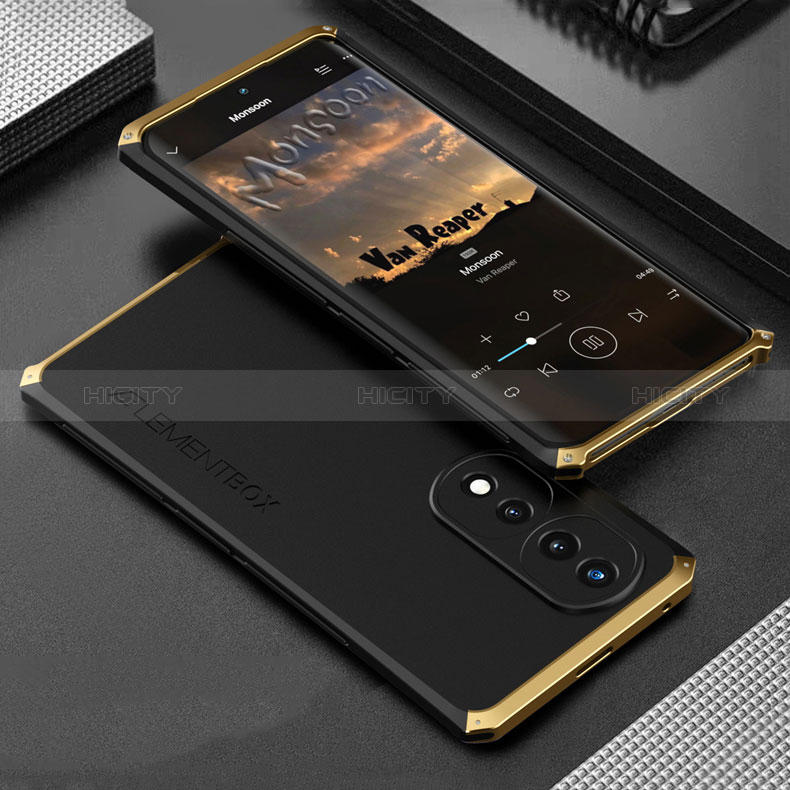 Custodia Lusso Alluminio Cover 360 Gradi per Huawei Honor 70 5G Oro e Nero