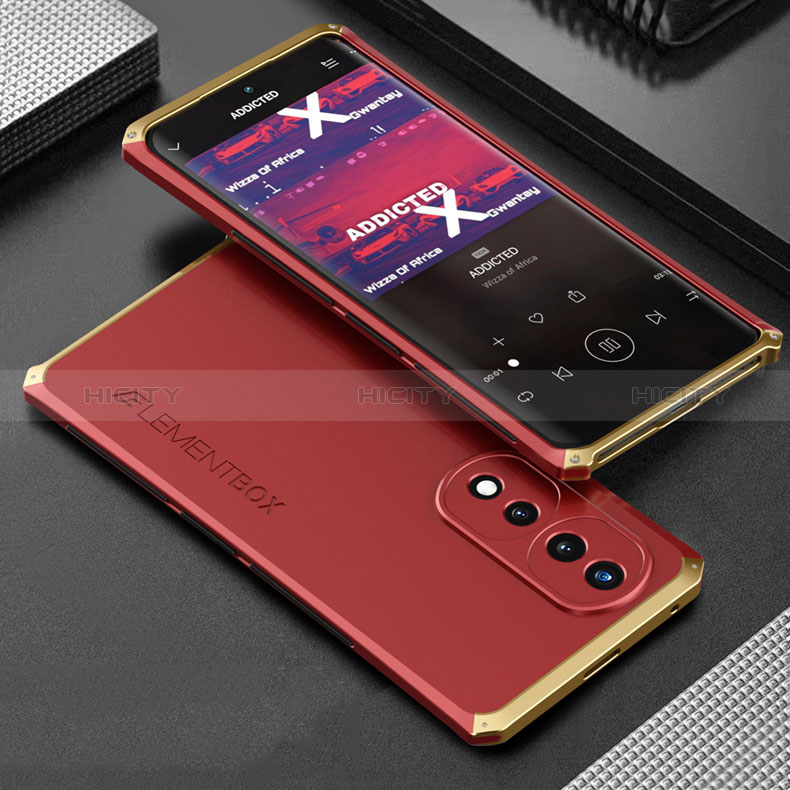 Custodia Lusso Alluminio Cover 360 Gradi per Huawei Honor 70 5G Oro e Rosso