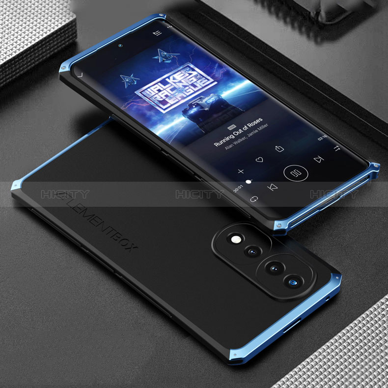 Custodia Lusso Alluminio Cover 360 Gradi per Huawei Honor 70 Pro 5G Blu e Nero