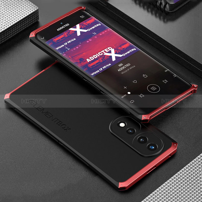 Custodia Lusso Alluminio Cover 360 Gradi per Huawei Honor 70 Pro 5G Rosso e Nero