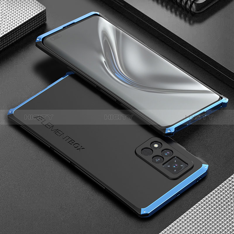 Custodia Lusso Alluminio Cover 360 Gradi per Huawei Honor V40 5G Blu e Nero