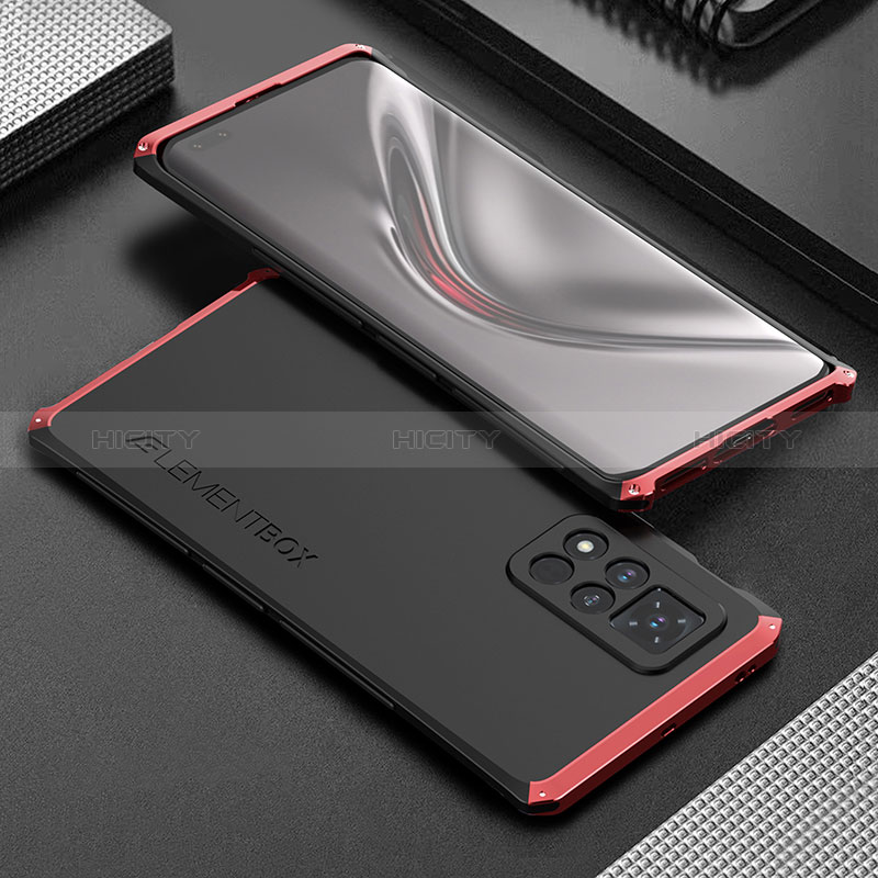 Custodia Lusso Alluminio Cover 360 Gradi per Huawei Honor V40 5G Rosso e Nero