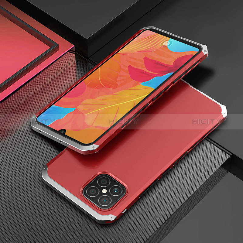 Custodia Lusso Alluminio Cover 360 Gradi per Huawei Nova 8 SE 4G Argento e Rosso