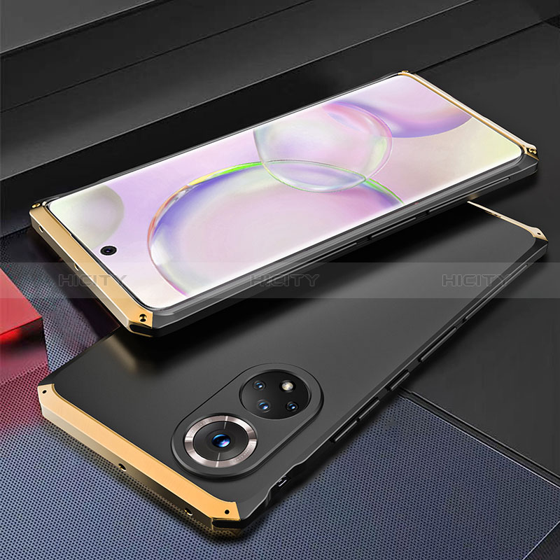 Custodia Lusso Alluminio Cover 360 Gradi per Huawei Nova 9 Oro e Nero