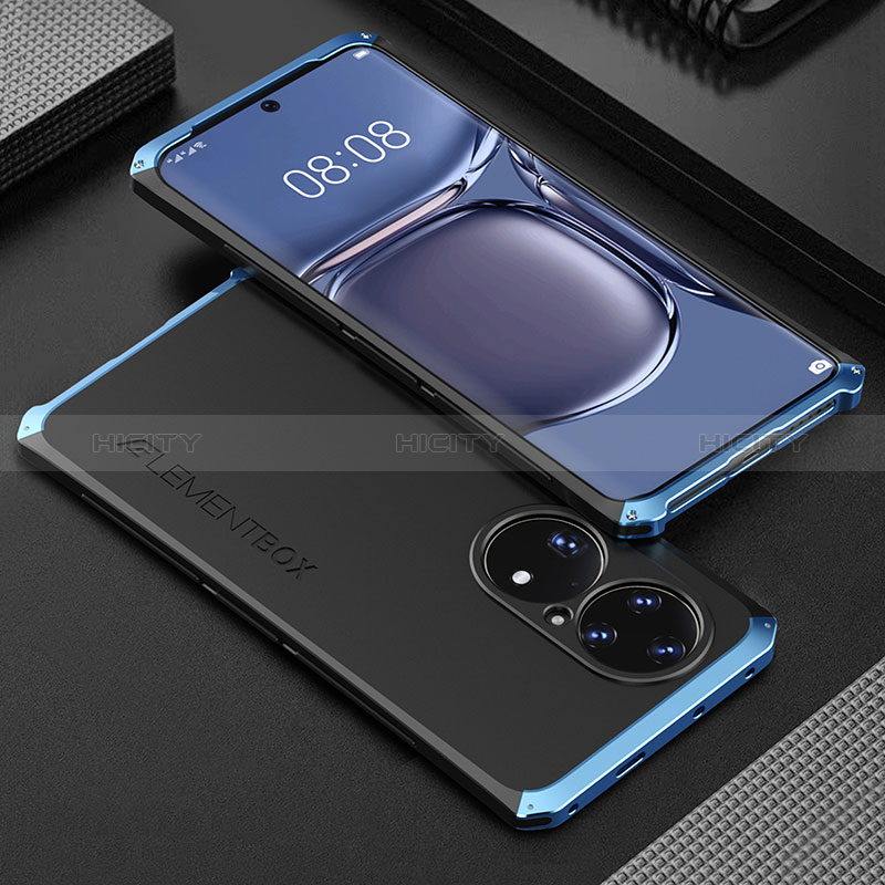 Custodia Lusso Alluminio Cover 360 Gradi per Huawei P50 Blu e Nero