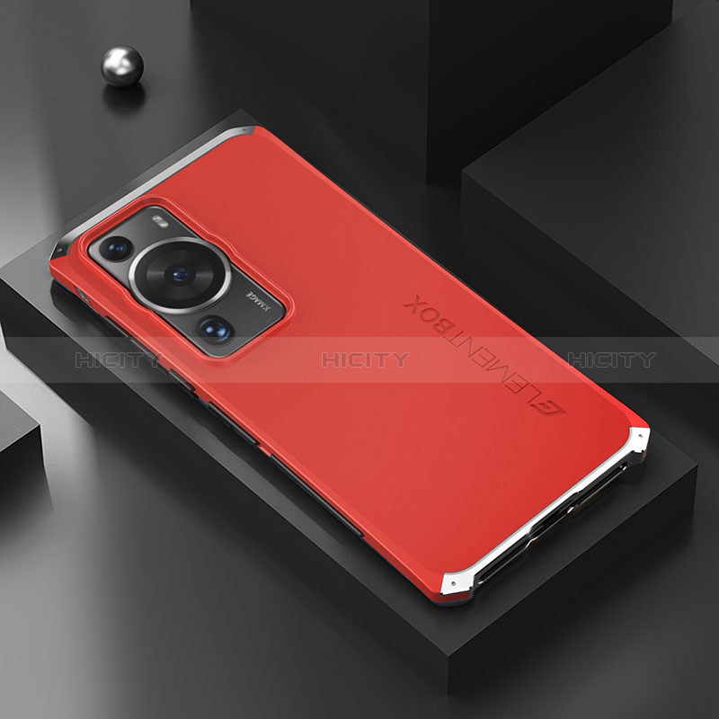 Custodia Lusso Alluminio Cover 360 Gradi per Huawei P60 Pro Argento e Rosso