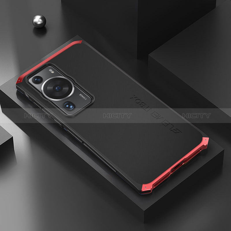 Custodia Lusso Alluminio Cover 360 Gradi per Huawei P60 Pro Rosso e Nero