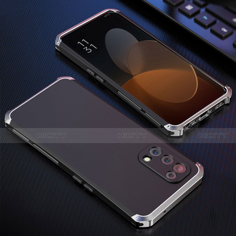 Custodia Lusso Alluminio Cover 360 Gradi per Oppo Find X3 Lite 5G Argento e Nero