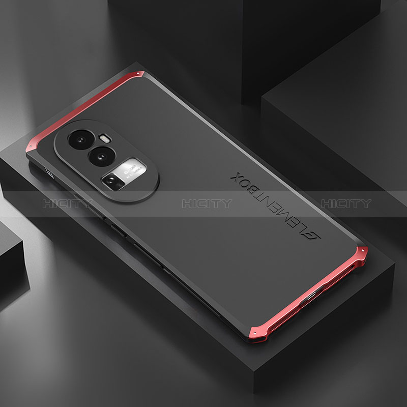 Custodia Lusso Alluminio Cover 360 Gradi per Oppo Reno10 Pro+ Plus 5G Rosso e Nero