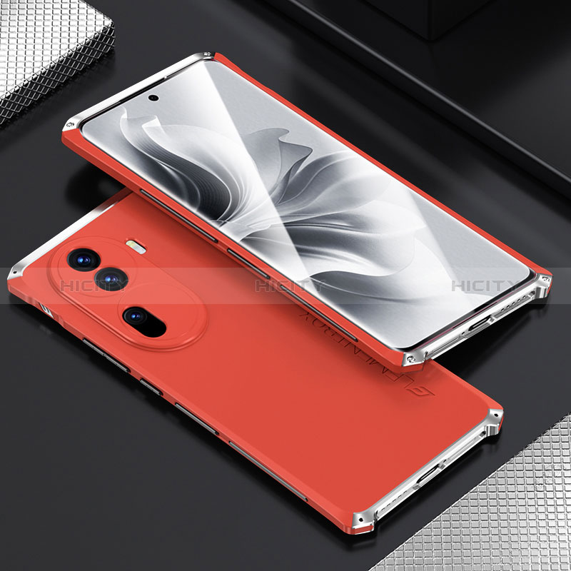 Custodia Lusso Alluminio Cover 360 Gradi per Oppo Reno11 Pro 5G Argento e Rosso