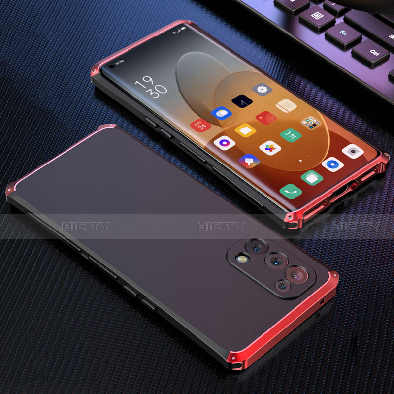 Custodia Lusso Alluminio Cover 360 Gradi per Oppo Reno5 Pro 5G Rosso e Nero