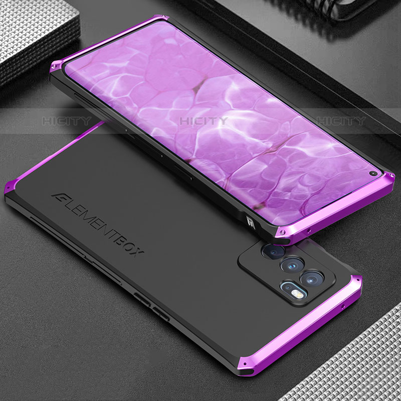 Custodia Lusso Alluminio Cover 360 Gradi per Oppo Reno6 Pro 5G India Viola