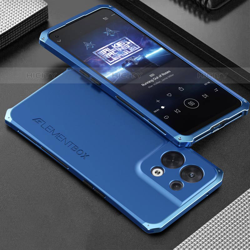 Custodia Lusso Alluminio Cover 360 Gradi per Oppo Reno8 5G Blu