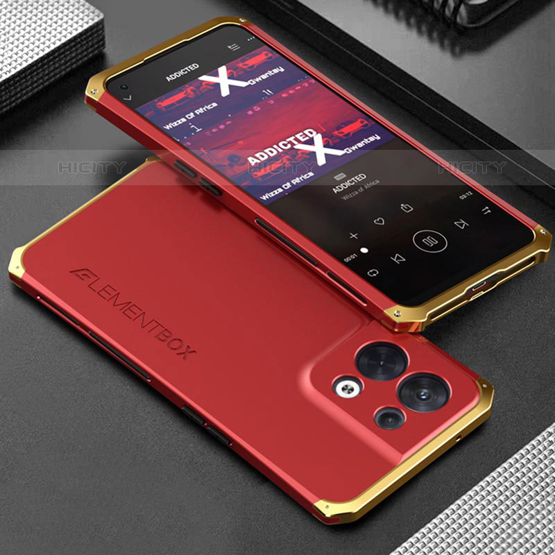 Custodia Lusso Alluminio Cover 360 Gradi per Oppo Reno8 5G Oro e Rosso