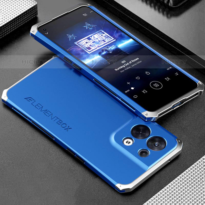 Custodia Lusso Alluminio Cover 360 Gradi per Oppo Reno9 5G Argento e Blu