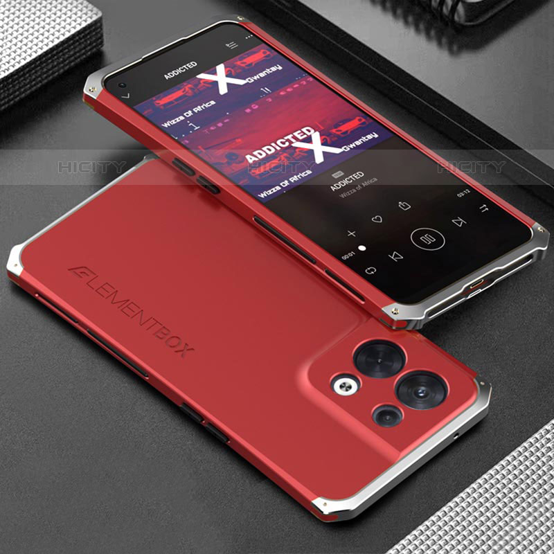 Custodia Lusso Alluminio Cover 360 Gradi per Oppo Reno9 5G Argento e Rosso