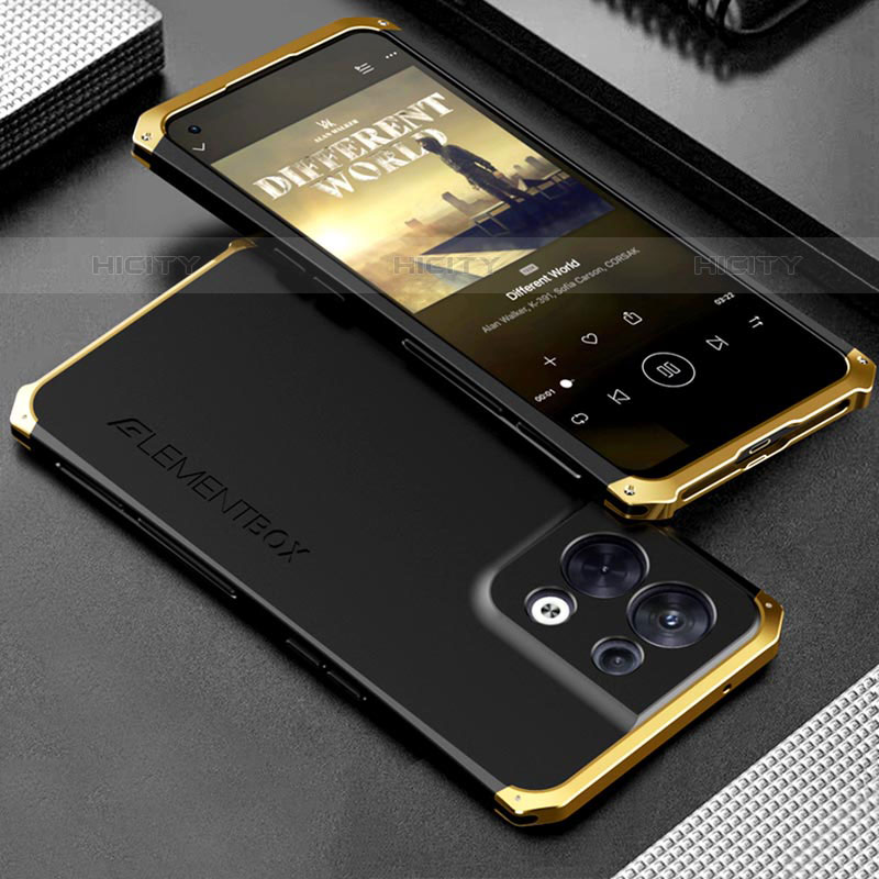 Custodia Lusso Alluminio Cover 360 Gradi per Oppo Reno9 5G Oro e Nero