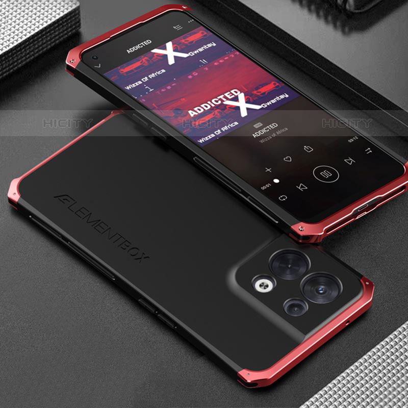 Custodia Lusso Alluminio Cover 360 Gradi per Oppo Reno9 5G Rosso e Nero