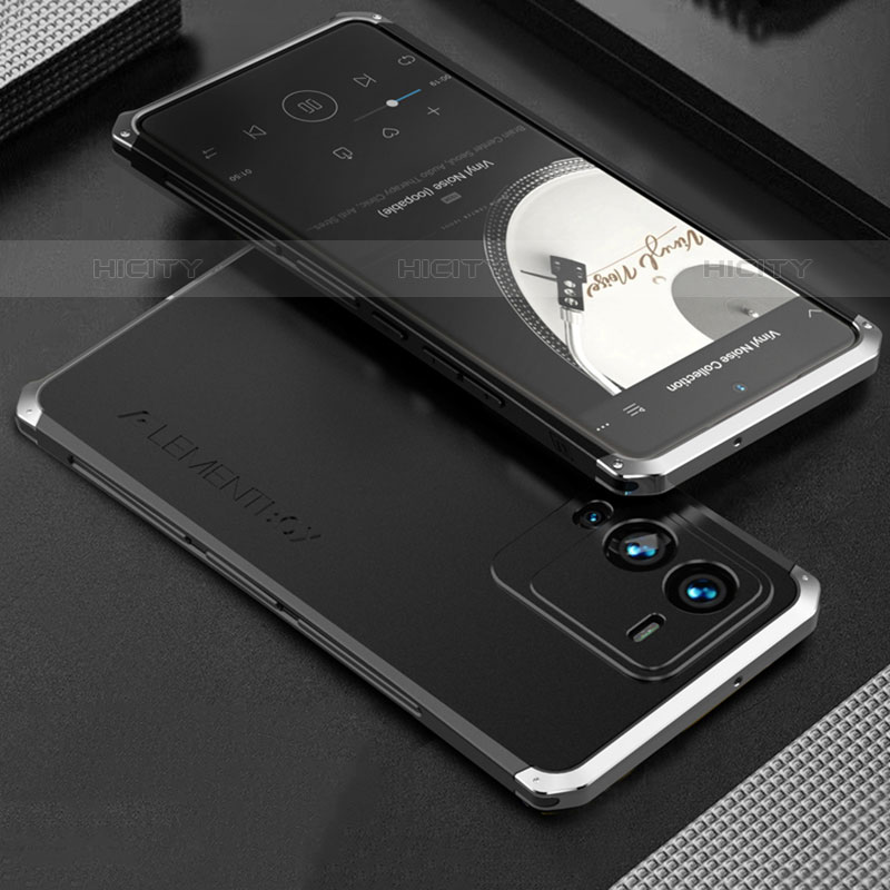 Custodia Lusso Alluminio Cover 360 Gradi per Vivo V25 Pro 5G Argento e Nero