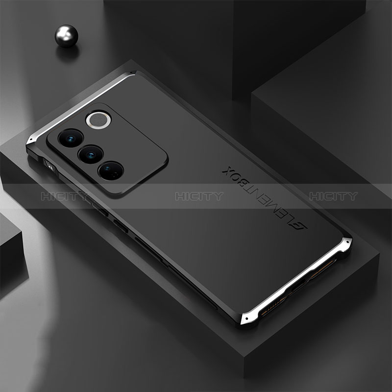 Custodia Lusso Alluminio Cover 360 Gradi per Vivo V27 Pro 5G Argento e Nero