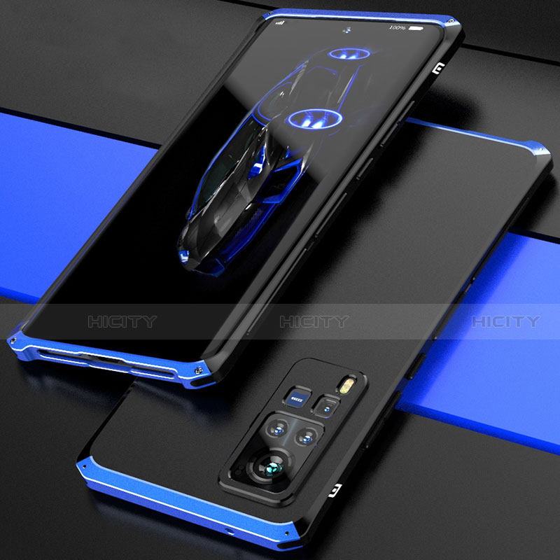 Custodia Lusso Alluminio Cover 360 Gradi per Vivo X60 Pro 5G Blu e Nero