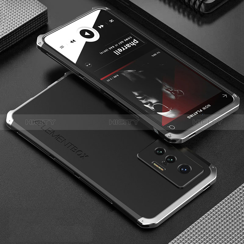 Custodia Lusso Alluminio Cover 360 Gradi per Vivo X70 5G Argento e Nero