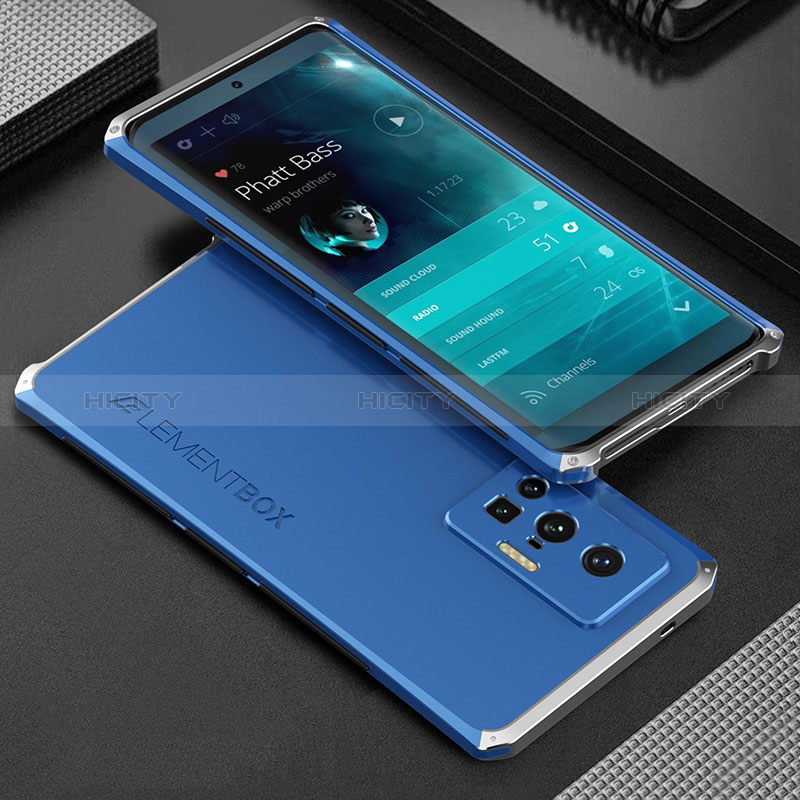 Custodia Lusso Alluminio Cover 360 Gradi per Vivo X70 Pro 5G Argento e Blu