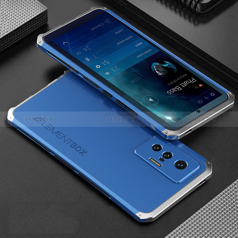 Custodia Lusso Alluminio Cover 360 Gradi per Vivo X70t Argento e Blu