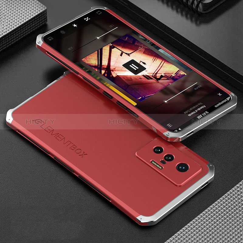 Custodia Lusso Alluminio Cover 360 Gradi per Vivo X70t Argento e Rosso