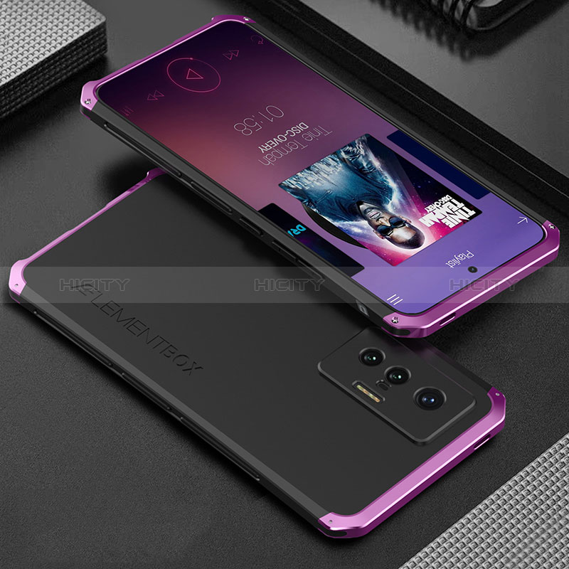 Custodia Lusso Alluminio Cover 360 Gradi per Vivo X70t Viola