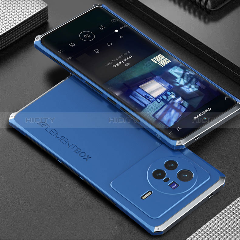 Custodia Lusso Alluminio Cover 360 Gradi per Vivo X80 Pro 5G Argento e Blu