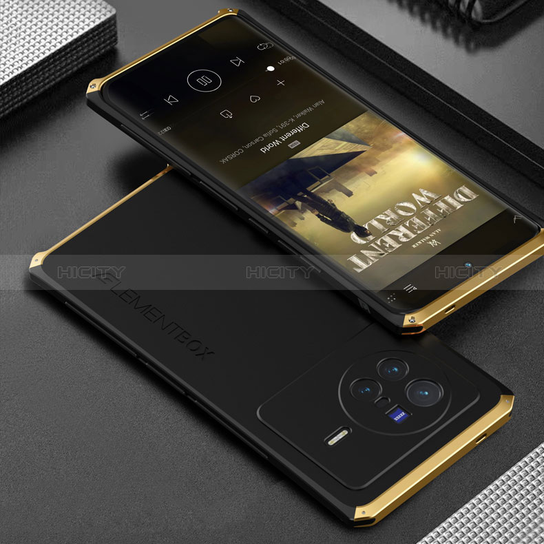 Custodia Lusso Alluminio Cover 360 Gradi per Vivo X80 Pro 5G Oro e Nero